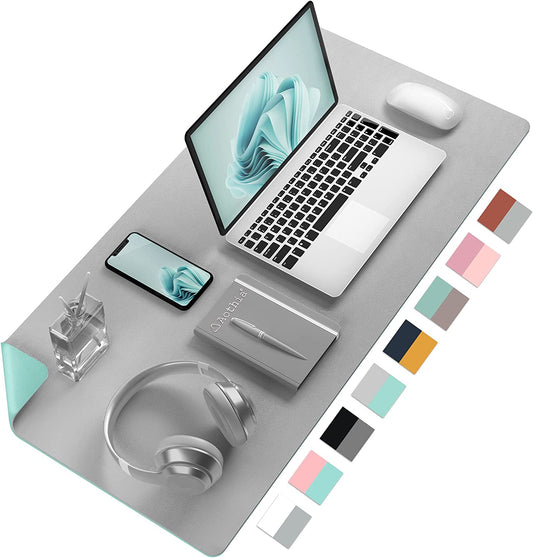 Double-Sided Desk Pad, Large Mouse Pad, Office Desk Mat, Non-Slip PU Leather Desk Blotter, Laptop Desk Pad, Waterproof Desk Writing Pad for Office and Home(Grey, 23.6" X 13.7")