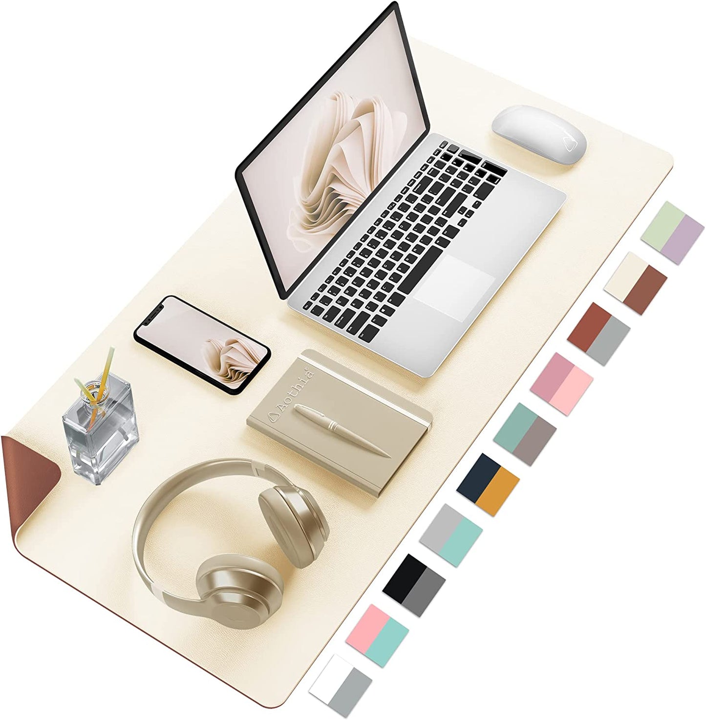 Desk Mat Large Protector Pad - Multifunctional Dual-Sided Office Desk Pad,Smooth Surface Soft Mouse Pad, Waterproof Desk Mat for Desktop, Pu Leather Desk Cover for Office/Home(Beige, 31.5" X 15.7")