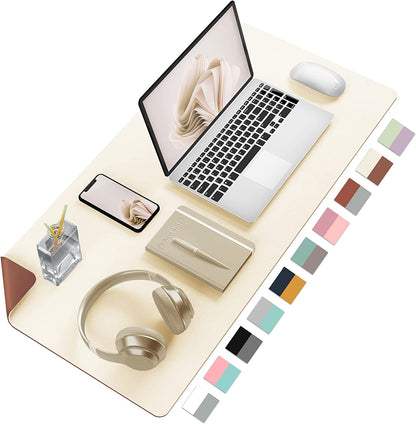 Desk Mat Large Protector Pad - Multifunctional Dual-Sided Office Desk Pad,Smooth Surface Soft Mouse Pad, Waterproof Desk Mat for Desktop, Pu Leather Desk Cover for Office/Home(Beige, 31.5" X 15.7")