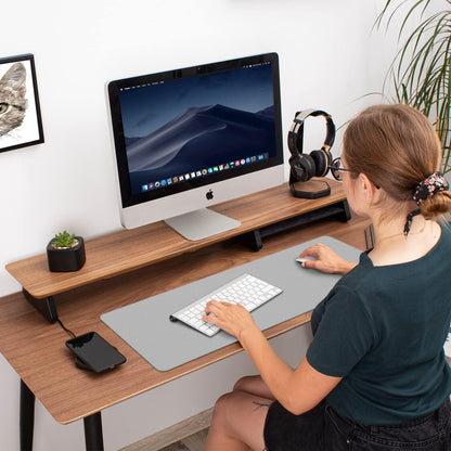 Double-Sided Desk Pad, Large Mouse Pad, Office Desk Mat, Non-Slip PU Leather Desk Blotter, Laptop Desk Pad, Waterproof Desk Writing Pad for Office and Home(Grey, 23.6" X 13.7")