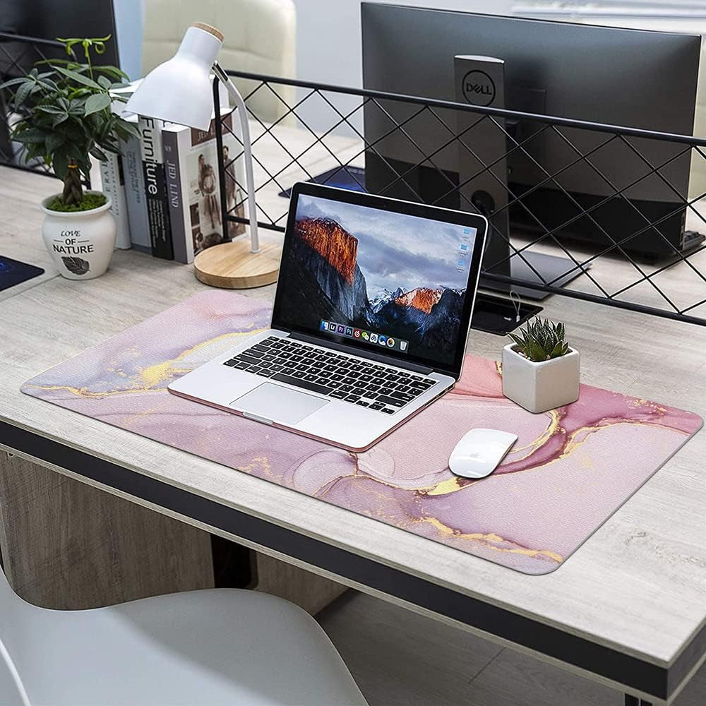 Leather Mouse Pad,Large Desk Pad,Office Desk Mat, Non-Slip PU Leather Desk Blotter with Coaster,Desk Décor Accessories for Office Home Writing Gaming 35.4" X 15.7"