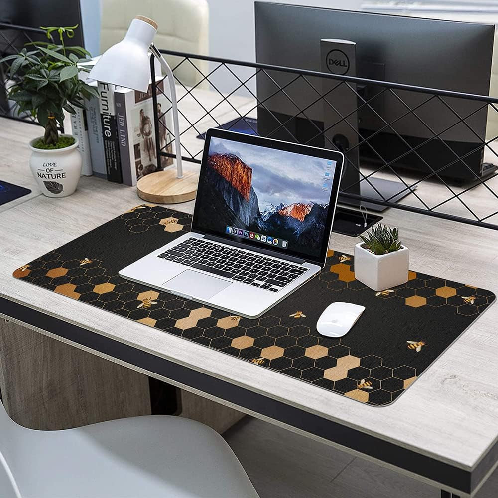 Leather Mouse Pad,Large Desk Pad,Office Desk Mat, Non-Slip PU Leather Desk Blotter with Coaster,Desk Décor Accessories for Office Home Writing Gaming 35.4" X 15.7"