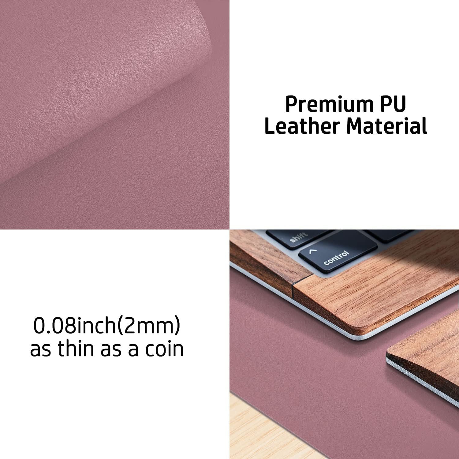 Leather Desk Pad Protector, Mouse Pad, Office Desk Mat, Non-Slip PU Leather Desk Blotter, Laptop Desk Pad, Waterproof Desk Writing Pad for Office and Home (Dark Pink, 23.6" X 13.7")